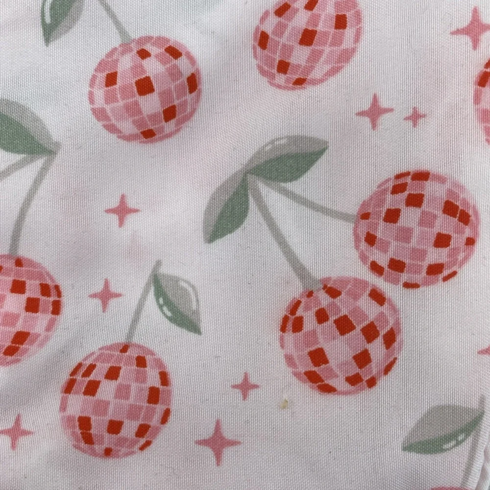 Peri Home Sheet Set KING White Pink Cherries Cherry Disco Balls Whimsical